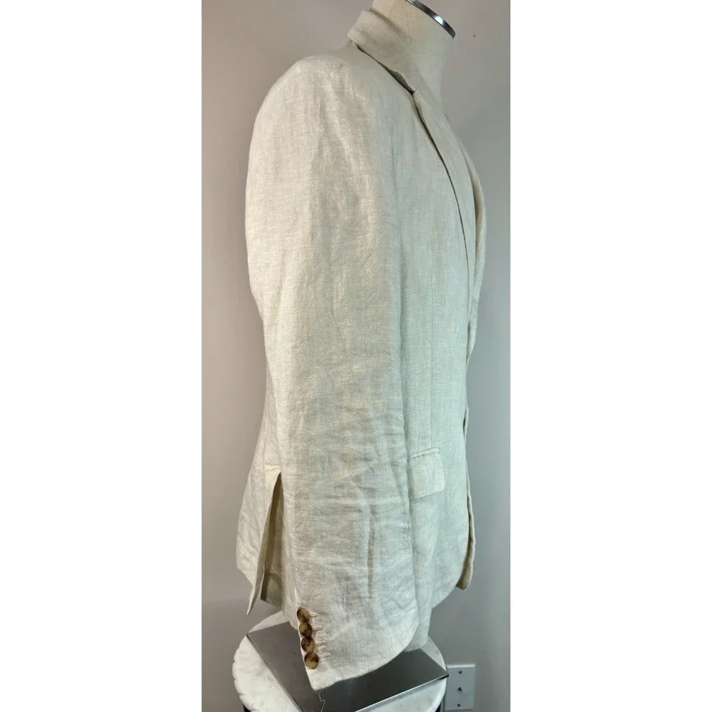 Club Room Luxury 100% Linen Ivory Dual Vent Stitched Lapel Jacket Blazer Large